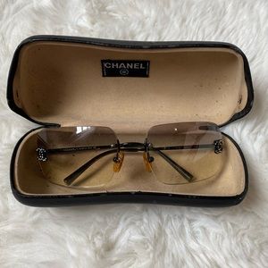 Vintage Chanel Black Gray Gradient Rimless Rhinestone Sunglasses